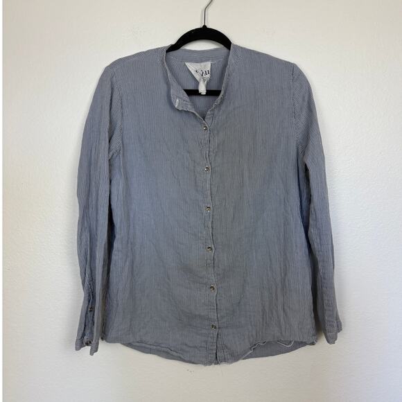 Aiayu Organic Linen Pin Stripe Button Down Top Medium - Picture 1 of 5